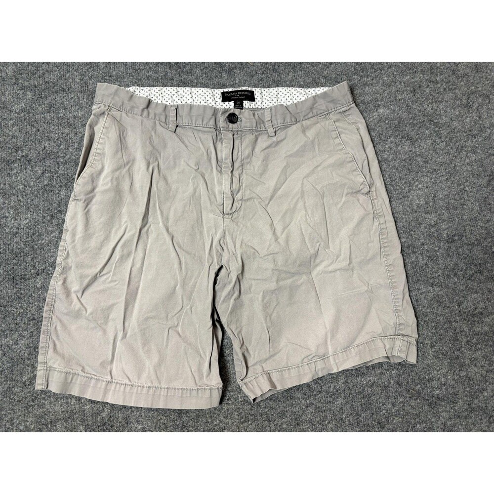 Banana Republic Chino Shorts Mens 35 Gray Aiden 9" Inseam Stretch Casual Summer